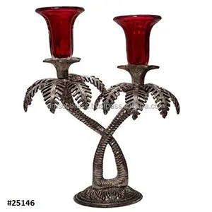 Настольная декоративная стеклянная свеча с двумя пальмами для Рождественского украшения, подсвечник