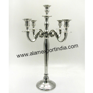 Chandelier à 5 bras de qualité supérieure en métal argenté brillant avec base en forme de fleur pour décoration de table de mariage - Product Image 3