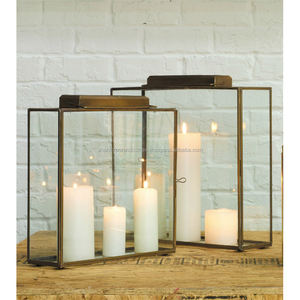 Latest Design <b>Metal</b> Frame Candle Lantern Glass <b>Paneled</b> Geometric Shape Decorative Lantern for Home Living Area Decor - Product Image 5