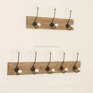 Keramische Haak Met Hout Plaque Wall Mounted Kleerhanger