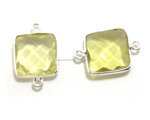 Pierres précieuses de Quartz citron | 925 argent Sterling, bijoux en plaqué or, pour la fabrication de bijoux, en forme de coussin, Double voile, connecteur de lunette à facettes - Product Image 5