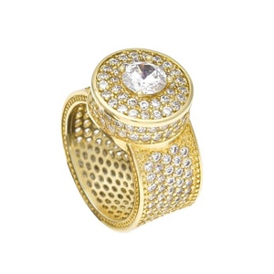 14 KT vàng mạ đồng hợp kim CZ pha lê đầy đủ ice-out Pave thiết lập máy ảnh Vòng - Product Image 1