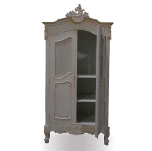 Muebles de Dormitorio - Armario de Madera Tallada con Diseño de Mimbre, Color Blanco - Product Image 2