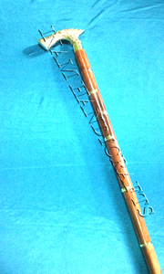 Bastón de madera hecho a mano con incrustaciones para caminar, trabajo y mango de latón, estilo derby - Product Image 3