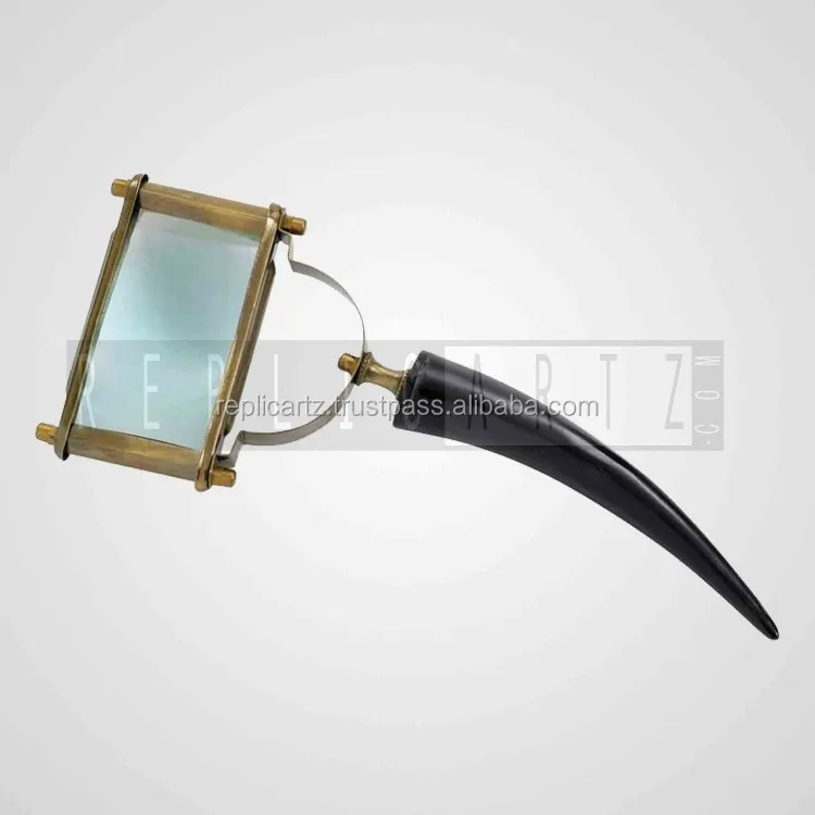Natural Horn Antique Brass Magnifying Glass Nautical Decor Handheld Magnifier Magnifying Glass