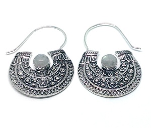 Piedra lunar del arco iris de aro de latón pendiente regalo para las mujeres tribales pendiente - Product Image 2