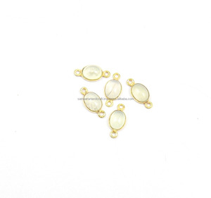 Aqua Chalcedony Bezel Connector with Double Bail for Jewelry 18K Gold-Plated Sterling Silver & Brass Material - Product Image 3