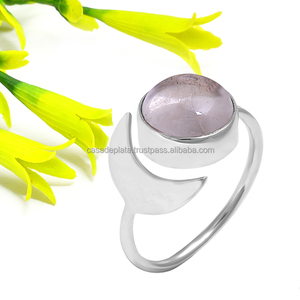 Piedra preciosa de cuarzo rosa genuina hecha a mano sólida. Anillo de luna de plata esterlina 925 Fabricación de joyería al por mayor CASA DE PLATA - Product Image 1