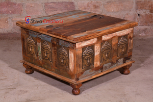 Baúl de Almacenamiento de Madera Reciclada Estilo Antiguo para Uso en Interiores, Caja para Mantas con Mesa de Madera India, Cajas de Almacenamiento Vintage - Product Image 2