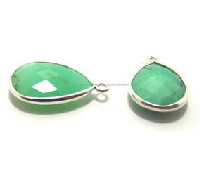 Pendentif en argent sterling 925 chrysoprase fait à la main connecteur de lunette à facettes en forme de poire 10x14mm résultats de bijoux à caution unique - Product Image 3