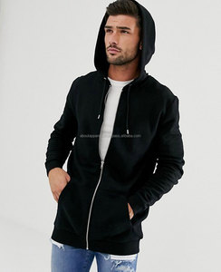 เสื้อมีฮู้ดสีดำล้วนสำหรับผู้ชายเสื้อฮู้ดเข้ารูปมีซิประบายอากาศได้ดี - Product Image 2