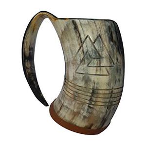 Tasse à boire en corne de buffle sculptée avec motif pyramidal, forme naturelle, objet d'art de collection, durable, fait main, écologique, marque LORD - Product Image 1
