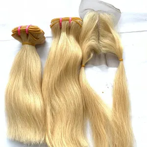 Extensiones de cabello Natural Real para mujer, mechones de cabello rubio barato, doble estiramiento, tinte para el cabello 613