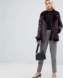 新しい高品質のファッションカスタムプレーンレザーファー襟女性新しいデザインPuジャケット