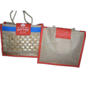 Sac de courses en tissu de jute Bank Sohar, motif losanges, mini taille, poignée en corde, fermeture éclair, usage quotidien - Product Image 3