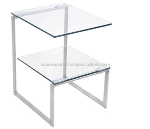 Mesita de noche contemporánea mesa auxiliar de cristal moderna | Mesa de centro de acero inoxidable - Product Image 1