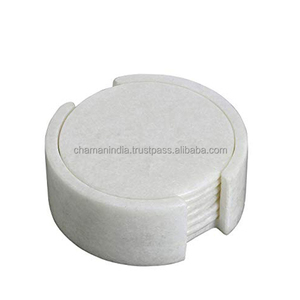 Handmade Round White Marble <b>Drink</b> <b>Coasters</b> with Holder Set of 6 Stone - Product Image 1