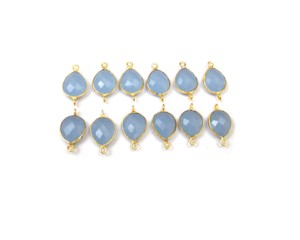 Calcédoine bleue argent Sterling plaqué or multi-pierres naturelles fabrication de bijoux forme de poire breloque lunette à facettes Double caution - Product Image 6