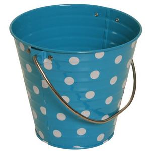 ถังโลหะทรงกลมสีน้ำเงินกรมท่าพร้อมหูหิ้ว ลายจุดตกแต่ง สำหรับใช้ในบ้านและสวน - Product Image 1