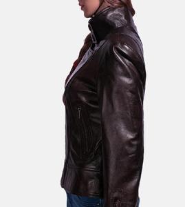 Chaqueta de cuero real de moda para mujer, estilo motorista, prendas de vestir exteriores beige oscuro, recién llegados, diseño personalizado barato - Product Image 6