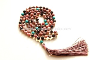 สร้อยคอพลอยธรรมชาติ Rhodonite108ลูกปัดมาลาสำหรับการทำสมาธิโยคะสร้อยคอไข่มุกทางศาสนาที่สมบูรณ์แบบของขวัญ OEM - Product Image 5