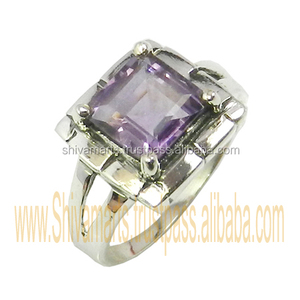 Bague vintage en amas de pierres précieuses d'améthyste véritable, argent sterling 925 massif, bijoux unisexe éternité vermeil - Product Image 2