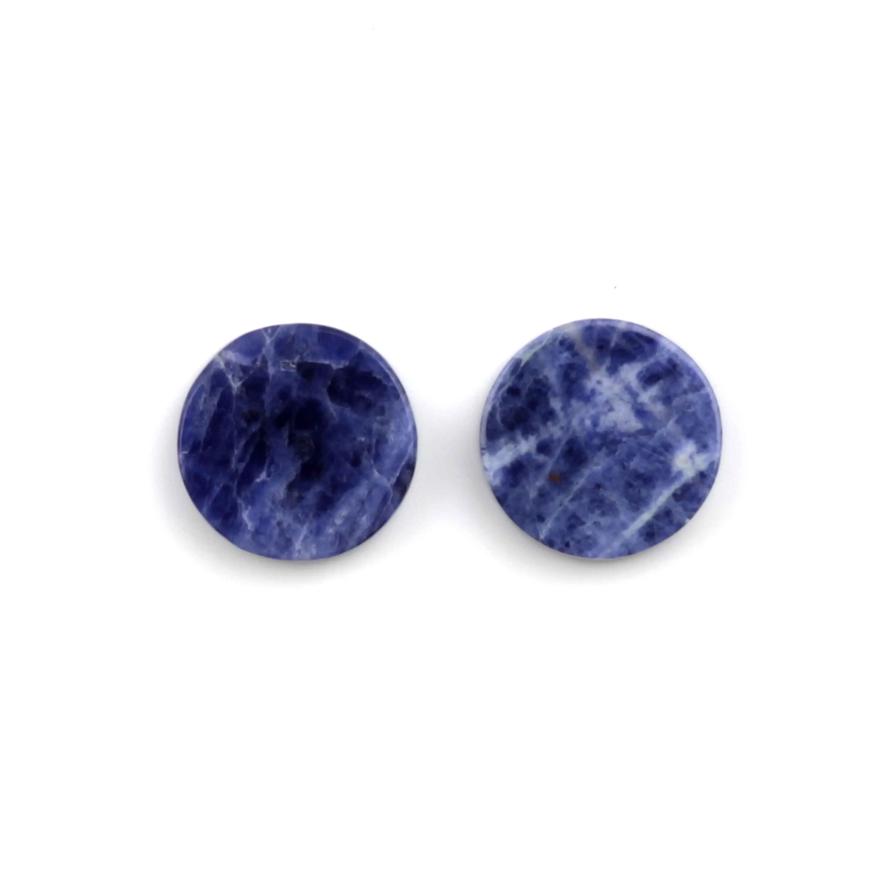 Sodalit alami 12 MM halus datar bentuk bulat batu permata longgar batu permata Cabochon Sodalite halus batu permata Cabochon dalam jumlah besar