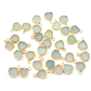 Aqua Druzy 12-14mm Heart Shape <b>Brass</b> Pendant Gold Plated with Bail For <b>Jewellery</b> Making - Product Image 1