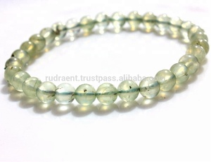 Pulsera elástica de cuentas redondas de Prehnita de piedras preciosas de cristal natural para mujer - Product Image 4