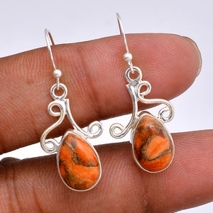Naranja cobre turquesa piedra preciosa pera plata pendientes joyería 925 pendiente de plata esterlina clásico pendiente de moda para mujer. - Product Image 3