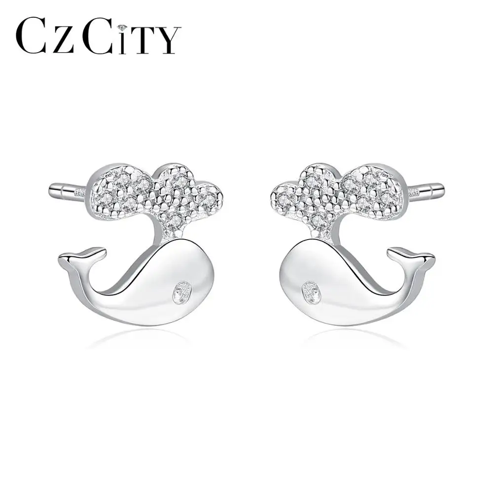 CZCITY फैशन स्टड कान की बाली लवली कोरिया माइक्रो जेड पक्का स्टर्लिंग चांदी 925 कान की बाली उपहार के लिए लड़की आभूषण