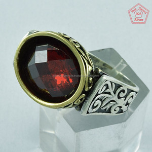 ¡Gran impresión! Anillo de Plata de Ley 925 granate de dos tonos, joyería de plata al por mayor de La India, joyería de plata hecha a mano India - Product Image 2