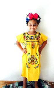 Robe traditionnelle brodée pour fille, Style mexicain, Look traditionnel, Style Folk, estival, Style Boho, pour le printemps et l'été, jaune, - Product Image 3
