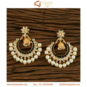Plaqué or À La Mode Bollywood Boucle D'oreille avec des bijoux de mode en gros 8725 Noir - Product Image 1