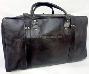 Indian Most demanding Famous brand black color luggage duffel bags unisex genuine leather travel bag