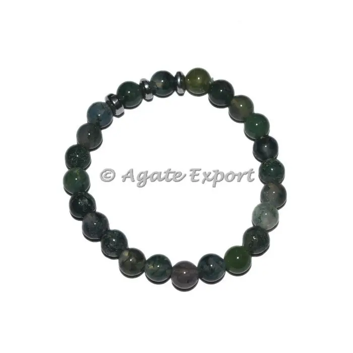 Bracelets en pierre précieuse naturelle, Agate de mousse verte, avec breloque ronde