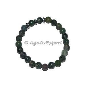 Pulseras clásicas con cuentas de ágata de musgo verde con abalorio redondo para joyería de piedras preciosas de aniversario - Product Image 1