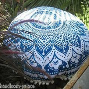 Funda de Almohada Redonda Hecha a Mano 100% Algodón, Funda de Almohada Decorativa Lisa con Estampado de Mandala, para Uso en el Hogar, Otomanas y Puffs - Product Image 2