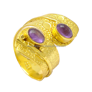 Oval Cab Amethyst Gemstone 925 Sterling Silver Chapado en oro Anillo hecho a mano Ajuste del bisel Anillo de moda para fiesta de regalo de boda. - Product Image 2