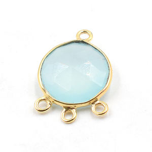 Aqua Calcedonia forma redonda 925 bisel de plata esterlina conector chapado en oro fabricación de joyas hechas a mano - Product Image 4