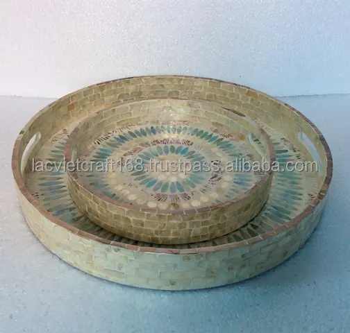 High quality best selling mother of pearl round tray from Vietnam