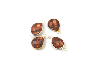 Jaspe de plata de ley hecha a mano, piedra preciosa natural, bisel facetado en forma de pera para conector bohemio, joyería chapada en oro para - Product Image 4