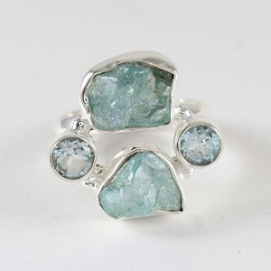 Bague en argent massif 925 avec aigue-marine pour hommes, pierre précieuse brute, bijoux faits à la main, fournisseur de joaillerie - Product Image 2