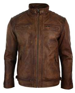 Latest Design Zipped Biker Jacket Real Leather Washed Soft <b>Tan</b> <b>Brown</b> Casual - Product Image 1