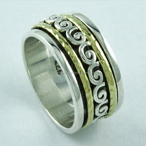 แหวนสปินเนอร์ทองเหลืองและเงิน925การตั้งค่าที่มองไม่เห็นสำหรับงานแต่งงานและงานปาร์ตี้-จัดหาโดยอินเดีย - Product Image 2