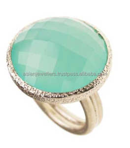 925พลอยคาลซิโดนีสีน้ำเงินวงแหวนชุบ - Product Image 1