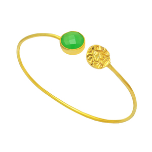 Round Prehnite Chalcedony Gemstone 925 Sterling Silver Bangle Gold Silver Adjustable Bangle Jewelry for Gift, Party, Anniversary - Product Image 2