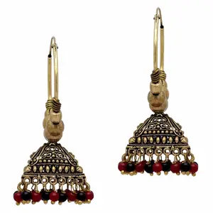 Maroon Color Beads Jhumka Earrings For Girls & Women