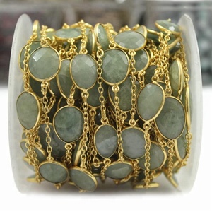 Cadena de gemas de Aguamarina Natural, fabricación de collares, chapado en oro, Conector de bisel, cadenas, proveedor de joyería, venta al por mayor - Product Image 1