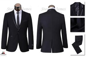 Costume OEM Steve James – Smoking en Laine/Soie Infroissable et Respirant, Simple Boutonnage, Braguette Boutonnée, Plis Frontaux, Col Cranté, Long - Product Image 3